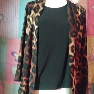 Liz McCoy Small Leopard Print Long Sleeve Cardigan Blouse & Attatched Black Top